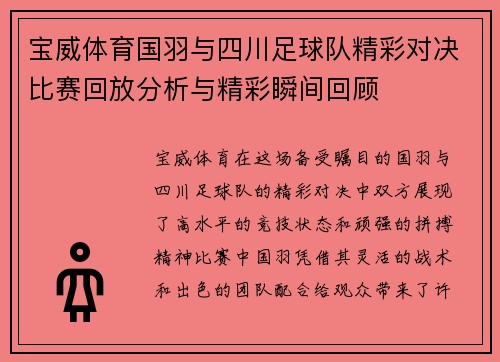 宝威体育国羽与四川足球队精彩对决比赛回放分析与精彩瞬间回顾